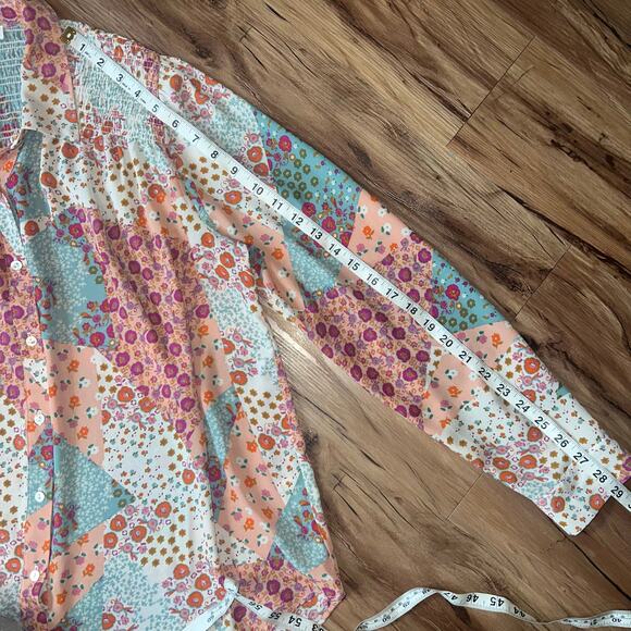 Rose + Olive Colorful Boho Floral Long Sleeve Button Up Size Large - Picture 6 of 8
